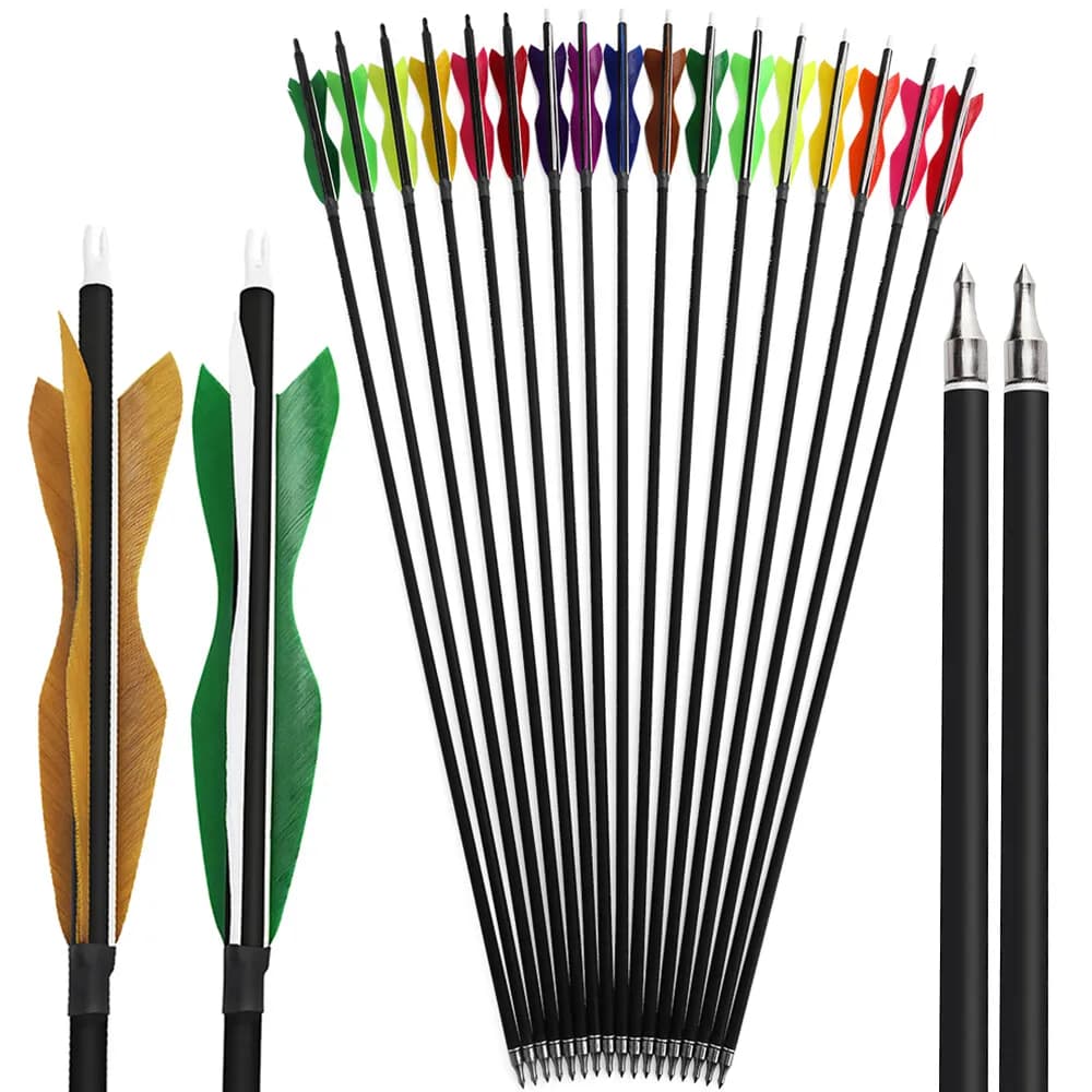 Frecce in carbonio da 31,5 '' ID6.2mm SP500 Frecce per tiro con l'arco con piume di tacchino Caccia all'aperto Tiro con l'arco Pratica bersaglio 6/12 pezzi
