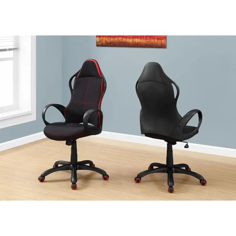 Sedia da gaming ergonomica, altezza regolabile, design girevole, tessuto moderno nero e rosso, braccioli, perfetta per scrivania del computer e