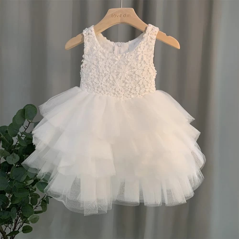 2025 Girl Party Dress Floral Lace Princess Dress for Kids Birthday Party Elegant Girl Bridesmaid Dress Men's Dress White for Girls