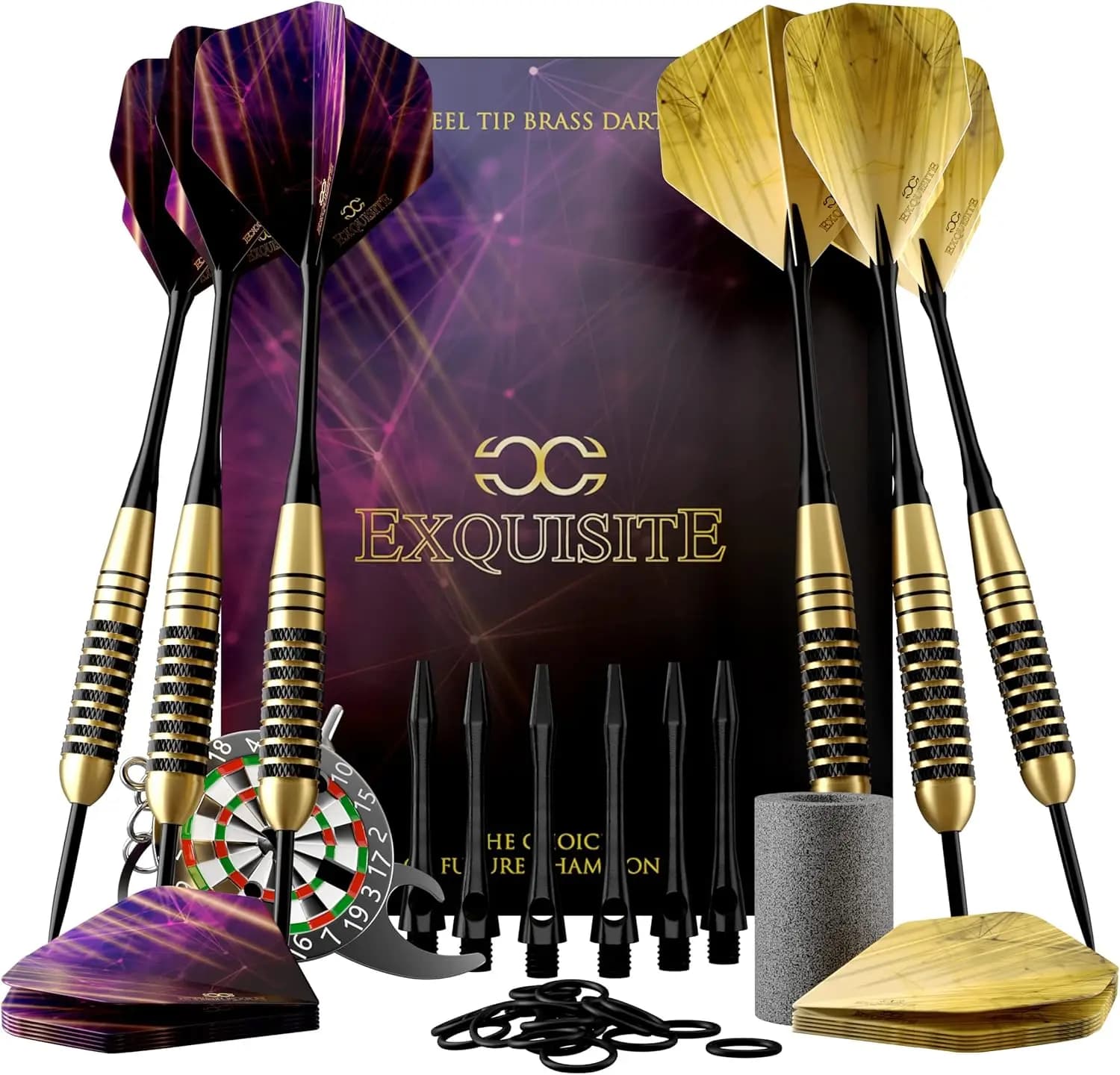 Set Professionale di Freccette con Punta in Acciaio, Corpi in Ottone, Punte Metalliche, Alette Extra, 12 Aste in Alluminio, Strumento per Freccette e Custodia