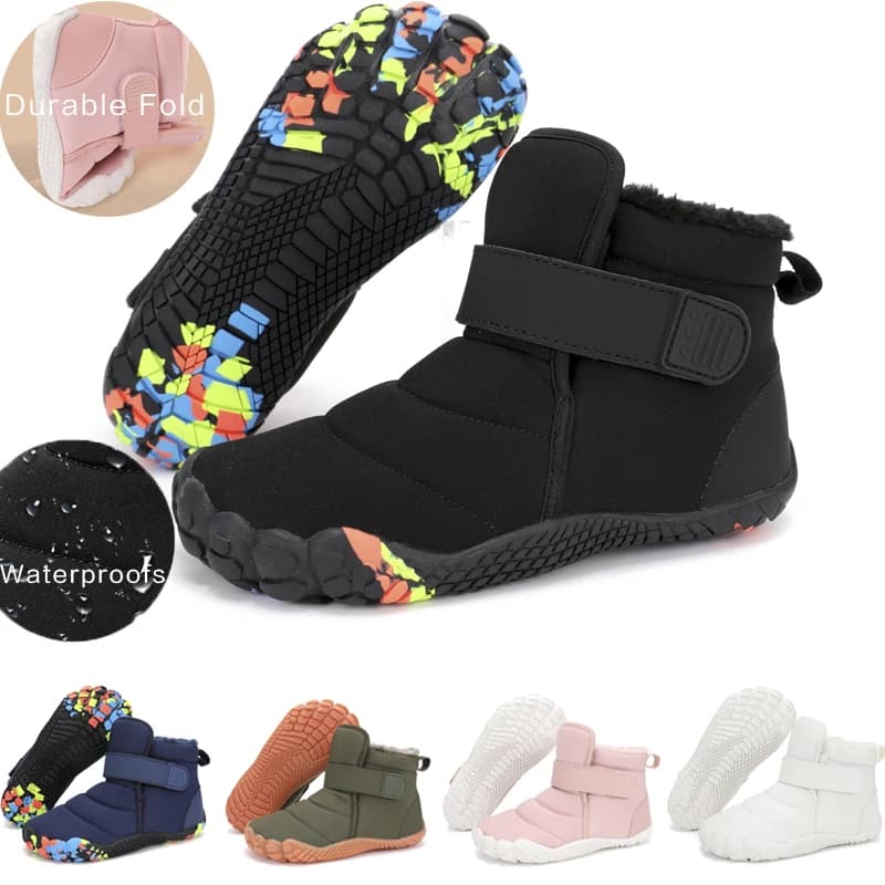 Bambini 2025 Nuovi stivali da neve a piedi nudi con punta larga Ragazzi Ragazze Inverno Minimalista Scarpe da ginnastica impermeabili Ragazze Ragazzi Stivali da neve caldi antiscivolo
