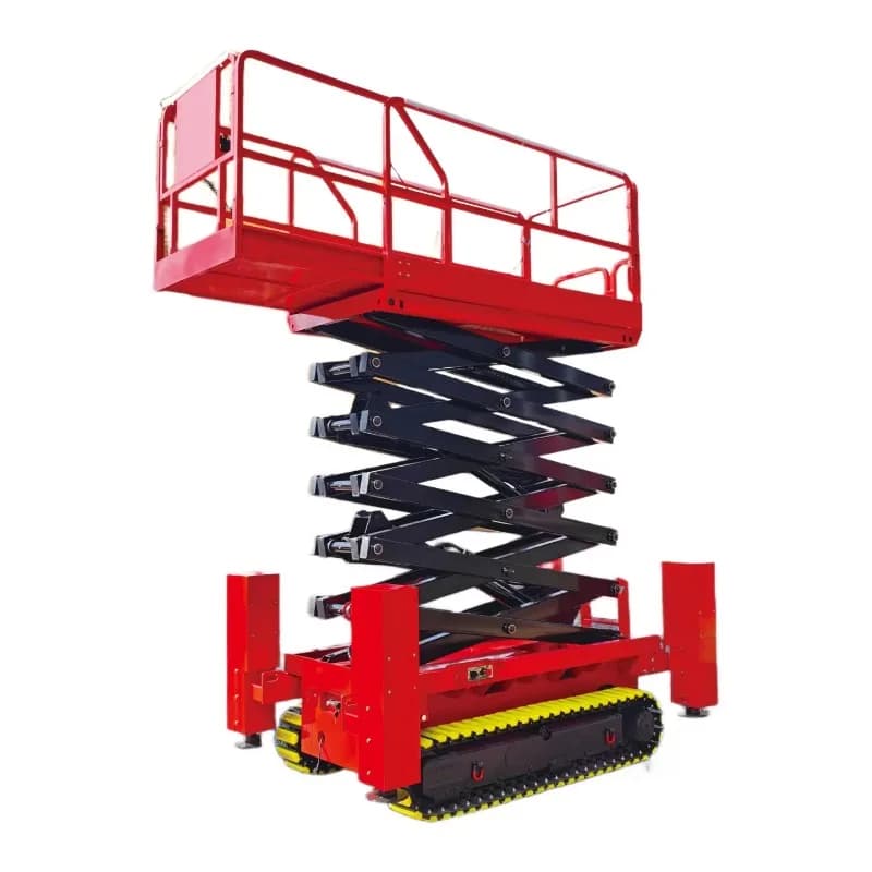 Tracked Scissor Lift Self Propelled Aerial Work Platform 8m 15.8m 227kg 450kg Steel Track Rough Terrain Battery Powered