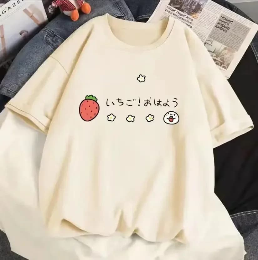 2024 Strawberry Girl Short Sleeved T Shirt Summer Women White Loose T-shirts Harajuku Kawaii Female Tops Y2k Clothes