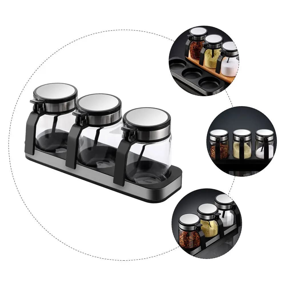 1Set Transparent Seasoning Jar Set Black Glass Condiment Holders Airtight Spice Containers High Temperature Resistant Kitchen
