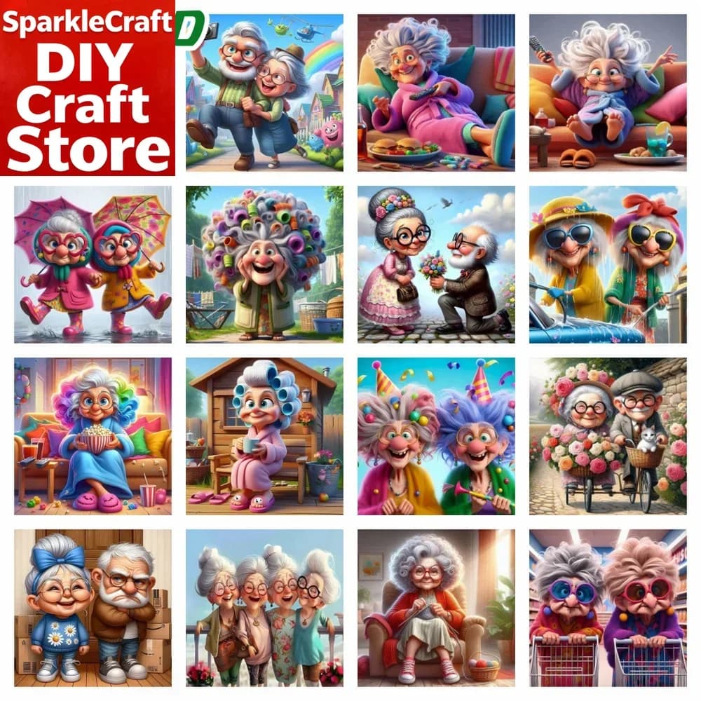 1 pz Kit Pittura Diamante 5D Senza Cornice, Ritratto Donna Anziana, Ricamo a Punto Croce, Mosaico Diamantato, Cartone Animato, Copertura Completa, Decorazione Casa