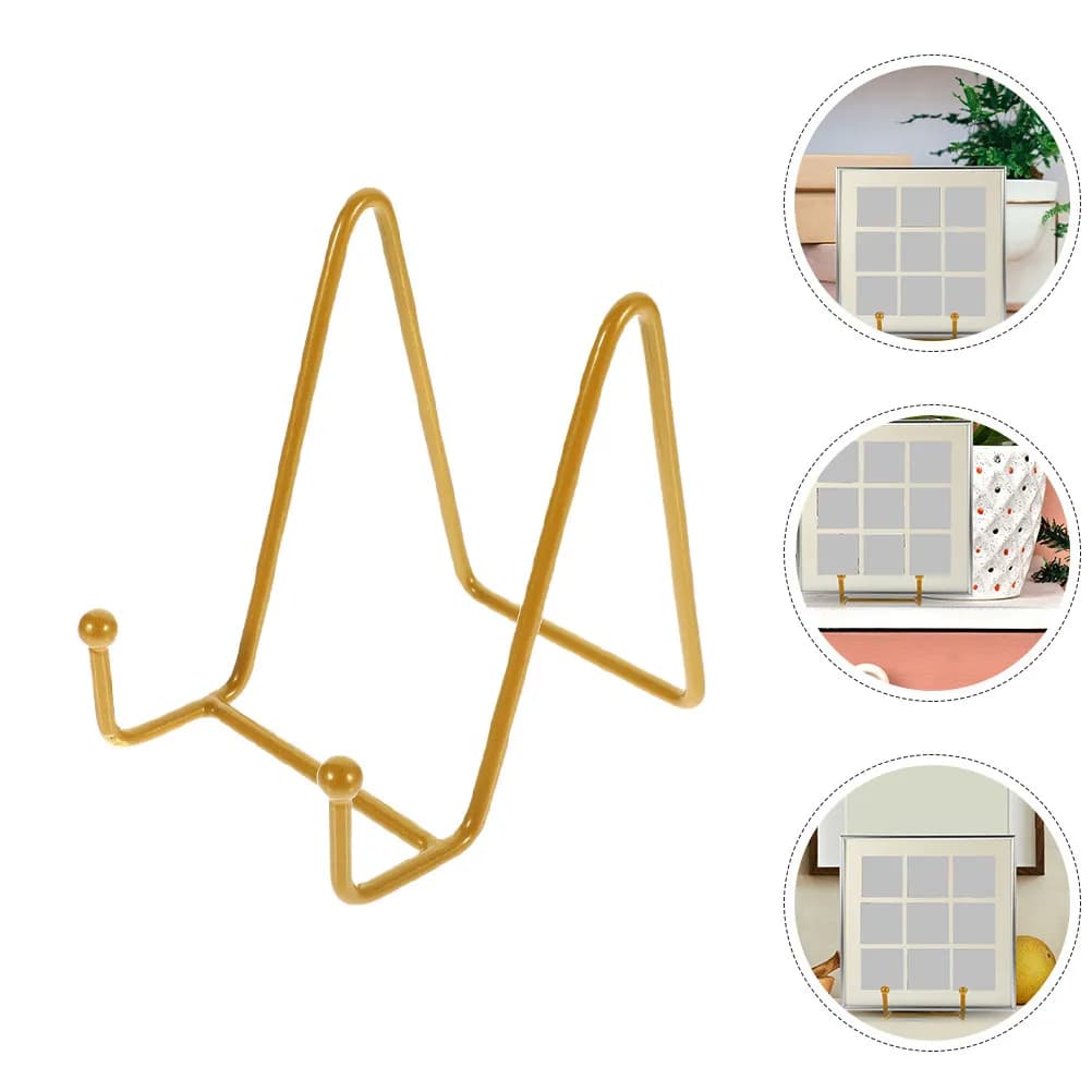 6Pcs Iron Art Display Stands Metal Easels 3Inch Decorative Picture Plate Frame Holders Tabletop Photo Display Gold Plaque Holder