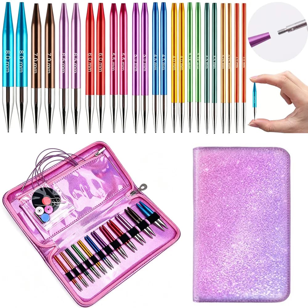 12Pairs 3.0‑8.0mm Interchangeable Crochet Needles Set, 8.5cm Aluminum Circular Knitting Needles, Weaving Yarn Scarves Tool Kit