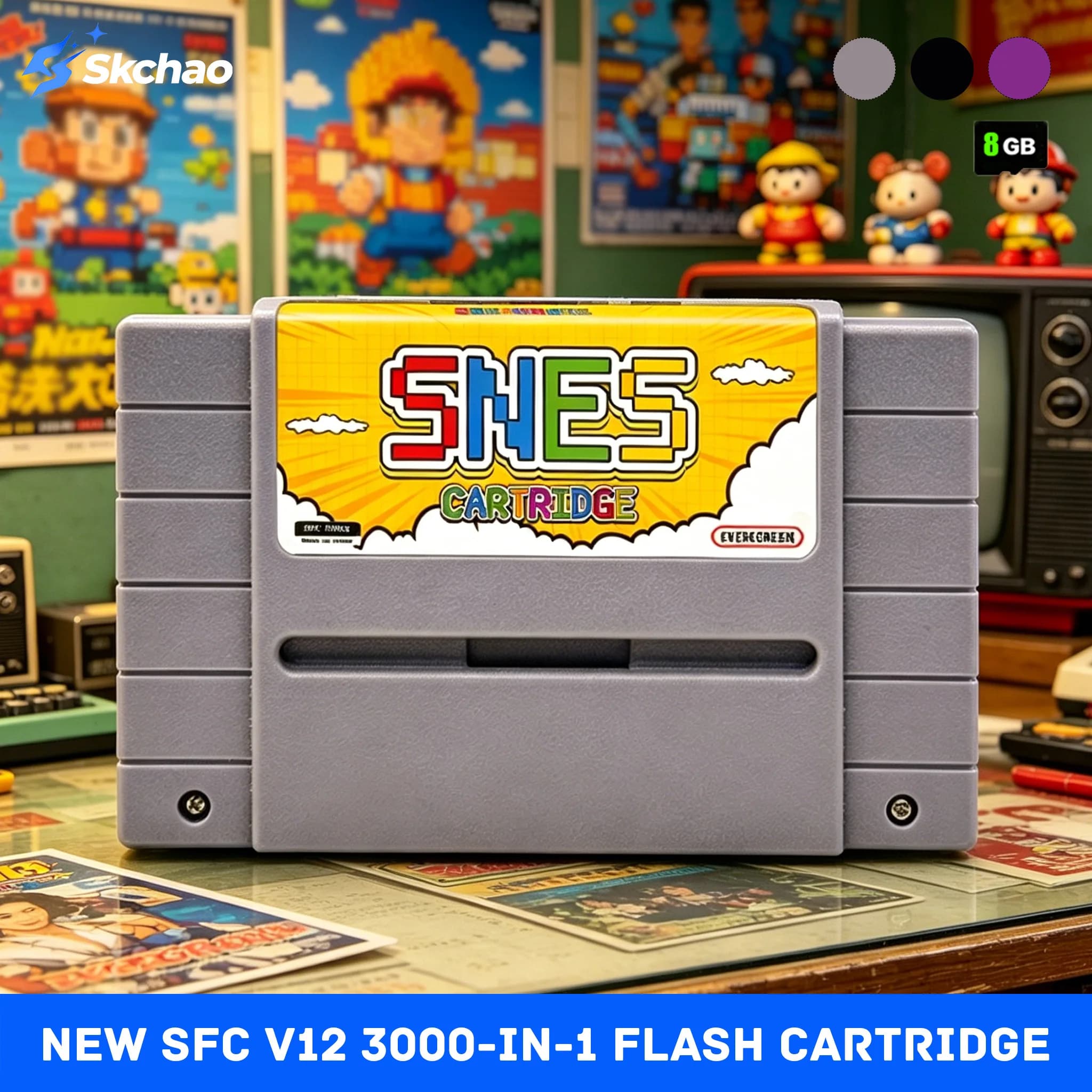Nuova Cartuccia Flash SFC V12 3000-in-1 SNES con Scheda TF da 8GB per Console di Videogiochi SFC/SNES 16-Bit JPN/EU/USA - Accessori