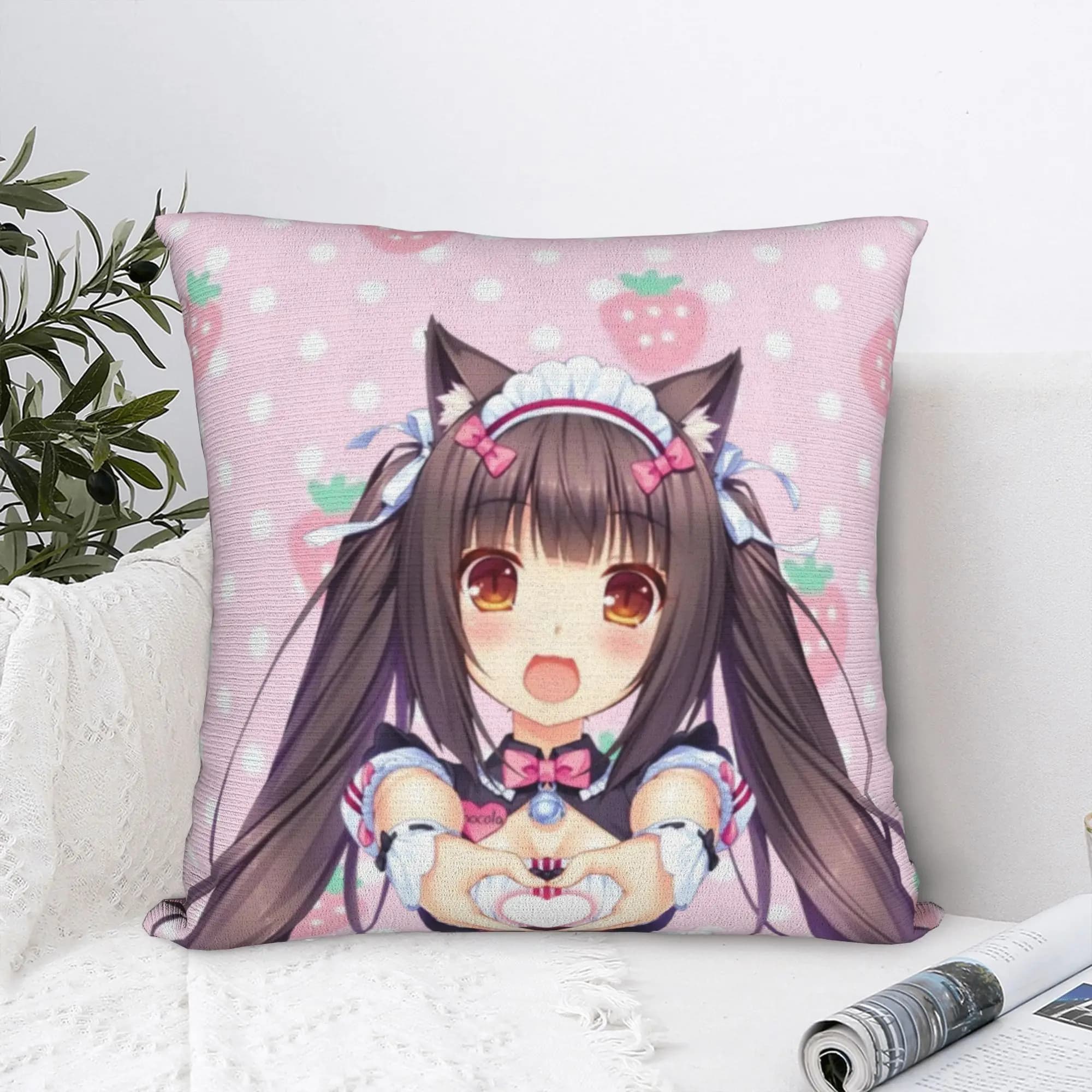 Fodera per cuscino Super Kawaii Game Nekopara Chocola Vanilla, federa decorativa per divano, letto, soggiorno, comoda copertura regalo