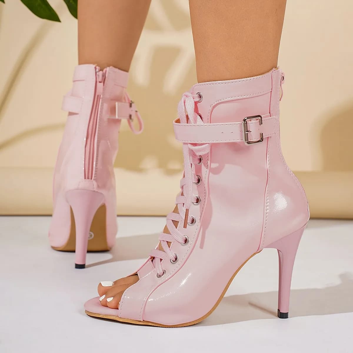 Stivali rinfrescanti con tacco alto da ballo jazz in rete sexy taglie forti Sandali da donna stringati con bocca di pesce estiva