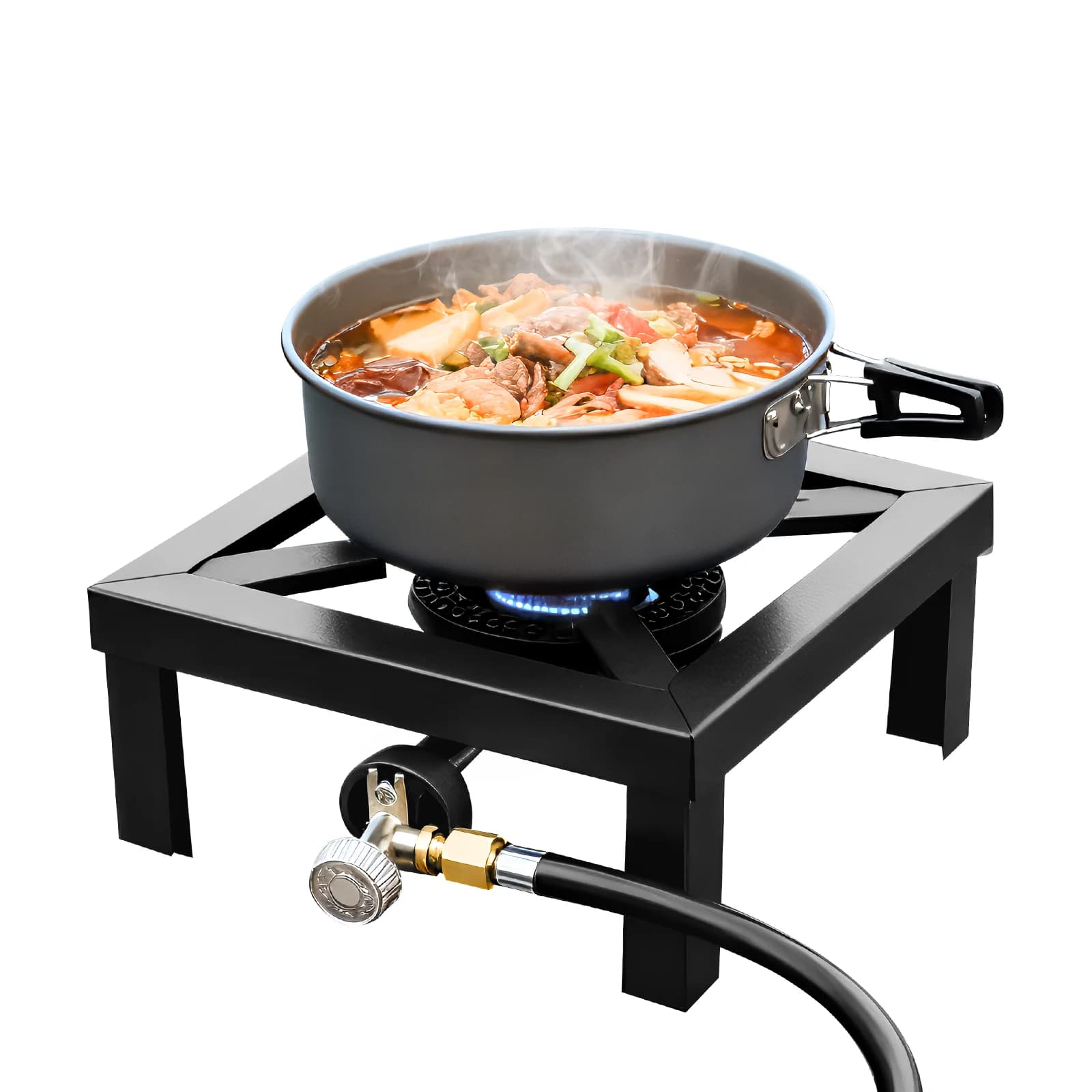 Portable gas cooker for outdoor gas propane with adjustable tube 0-10 Psi for camping in patio, barbecue