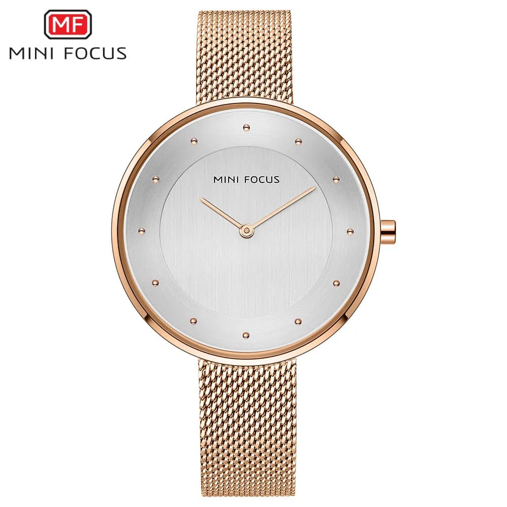MINIFOCUS Women's Ultra-Thin Minimalist Quartz Watch, Japanese Movement Stainless Steel Mesh Band Fashion Wristwatch