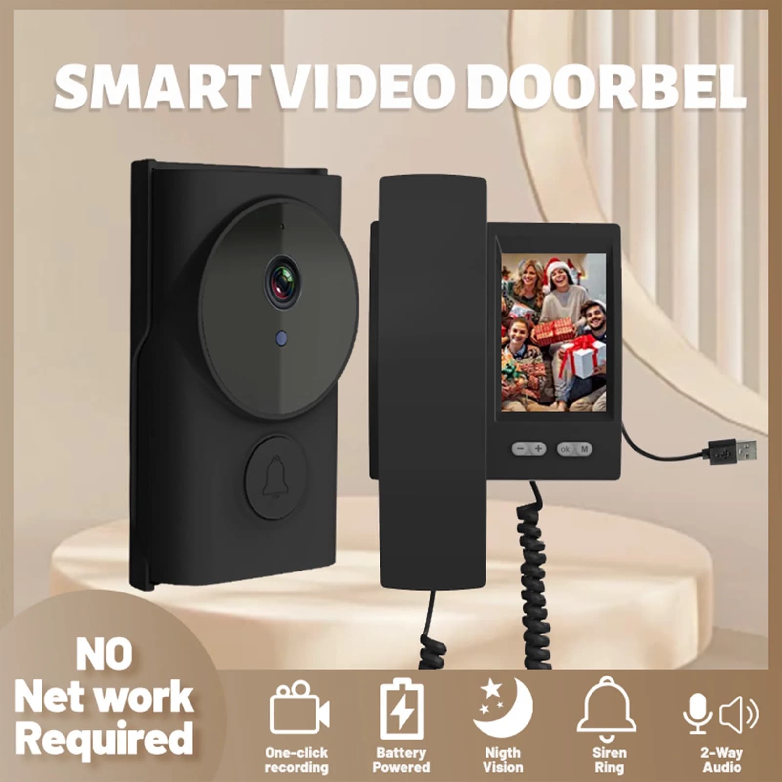 Videocitofono Wireless con Schermo IPS da 3,5 Pollici e Telecamera, Sistema di Comunicazione per Porta, Citofono Stile Telefono per Casa