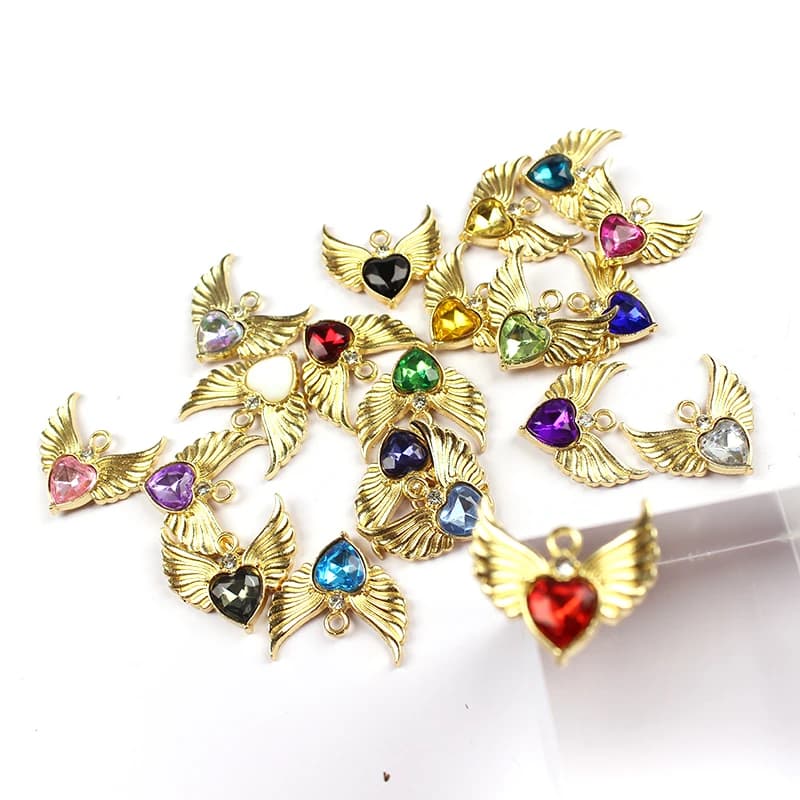 10 pezzi dolce amore ali d'angelo ciondolo con strass accessori fai da te braccialetto collana orecchini materiali artigianali decorazione da appendere