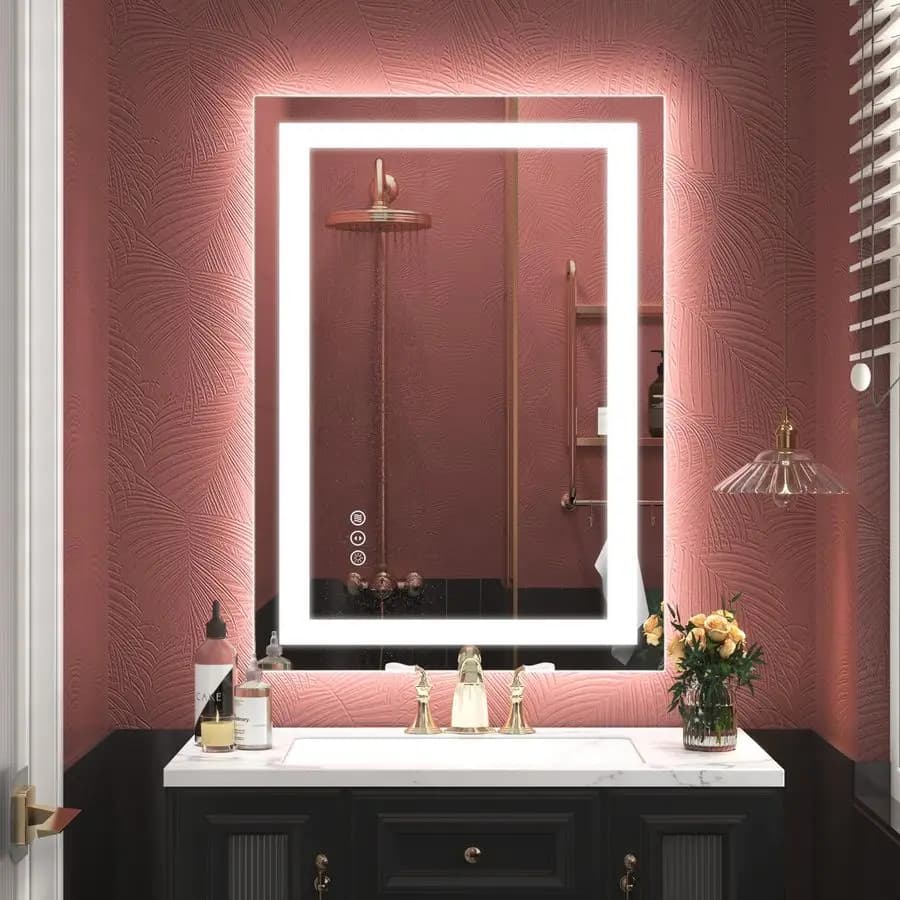 Specchio da Bagno a LED, Specchio per Trucco Dimmerabile con Luci, Infrangibile, Antiappannamento, Memoria, Retroilluminato e Illuminato Frontalmente Certificato ETL