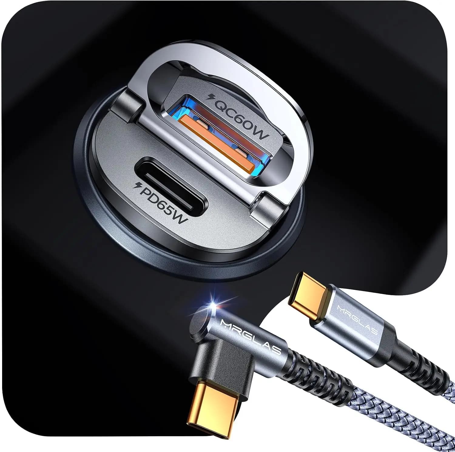 125W Fast Car Charger, PD65W+QC60W, USB C with 60W Cable, Flush Fit All Metal, for iPhone 16/15/14, Samsung S24/S23, Pixel