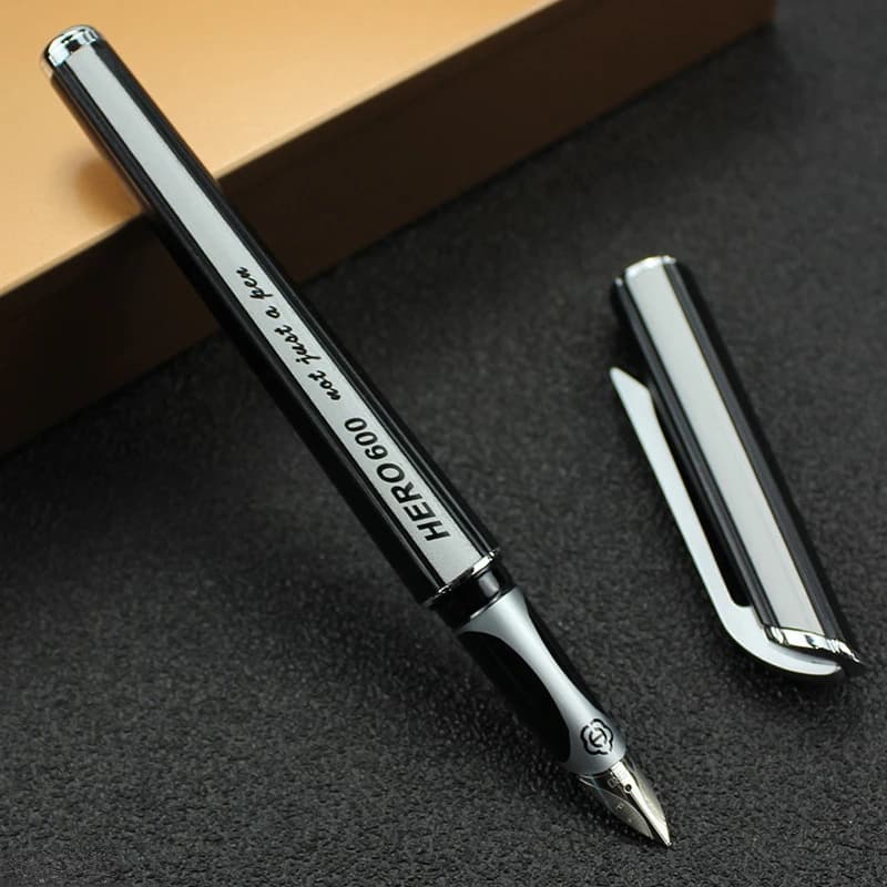 Hero 600 Metal Black Fountain Pen Unique Design Gold/Silver Blade F Nib Nib Ink Pen Luxury Students Business Writing Gift