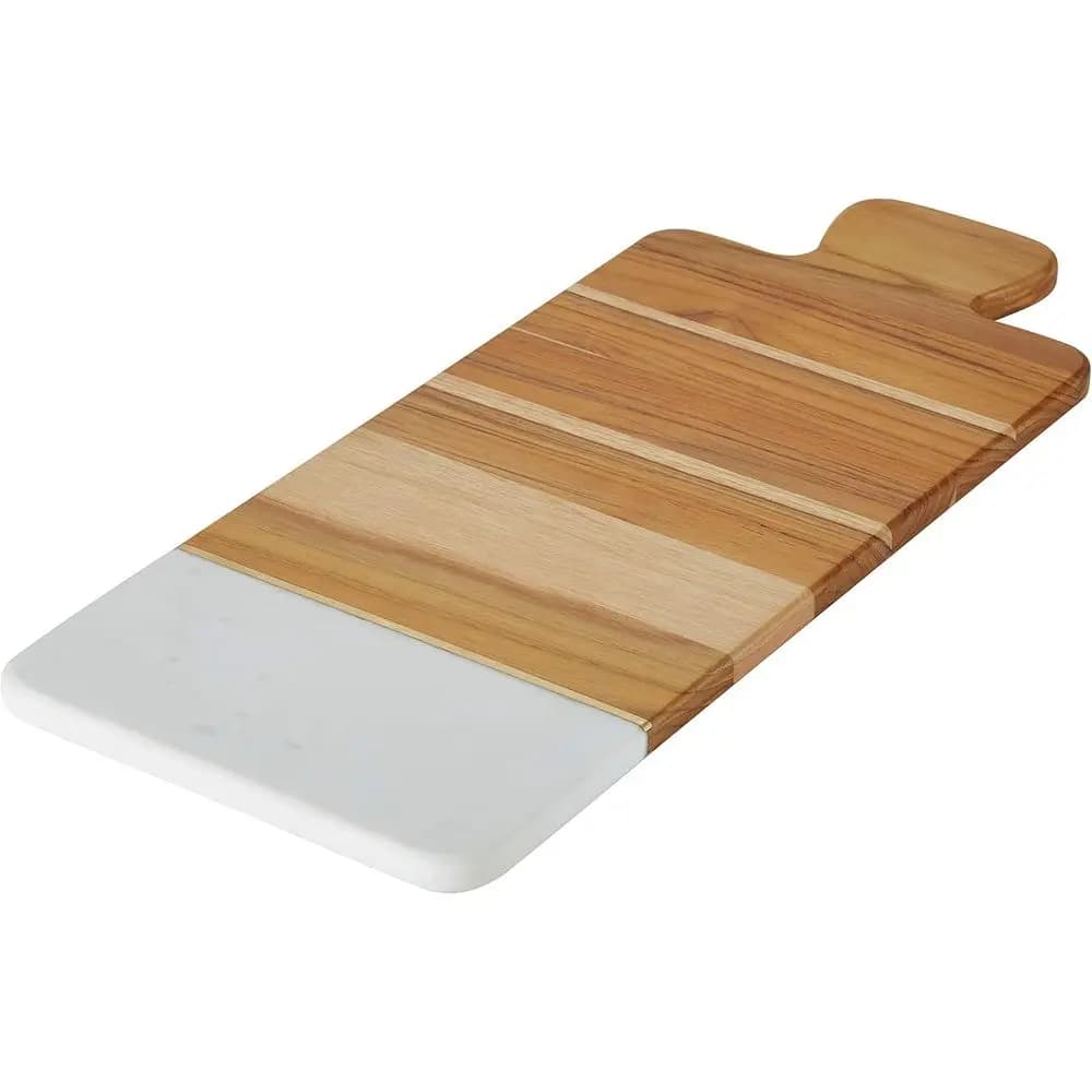 9.5 Brown Teak and Marble Cutting/Serving Board