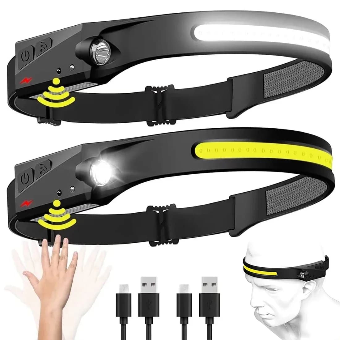 COB LED Light with Motion Sensor, USB Charger, Integrated Battery, Front Torch for Camping and Open Fishing