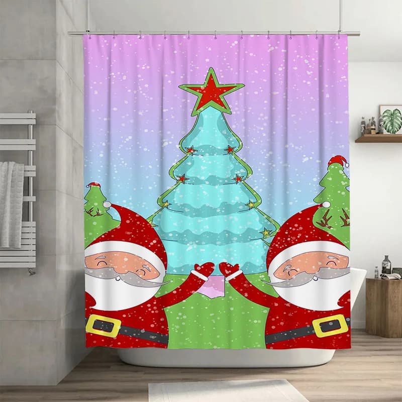 Tuniu Festivo Babbo Natale Natale Bagno Tenda da doccia Set Decorazione natalizia impermeabile