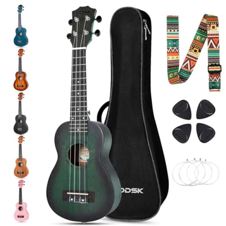 Ukulele per Principianti 23 Pollici con Borsa per il Trasporto, Tracolla, Corde in Nylon, 4 Plettri, Regalo per le Feste