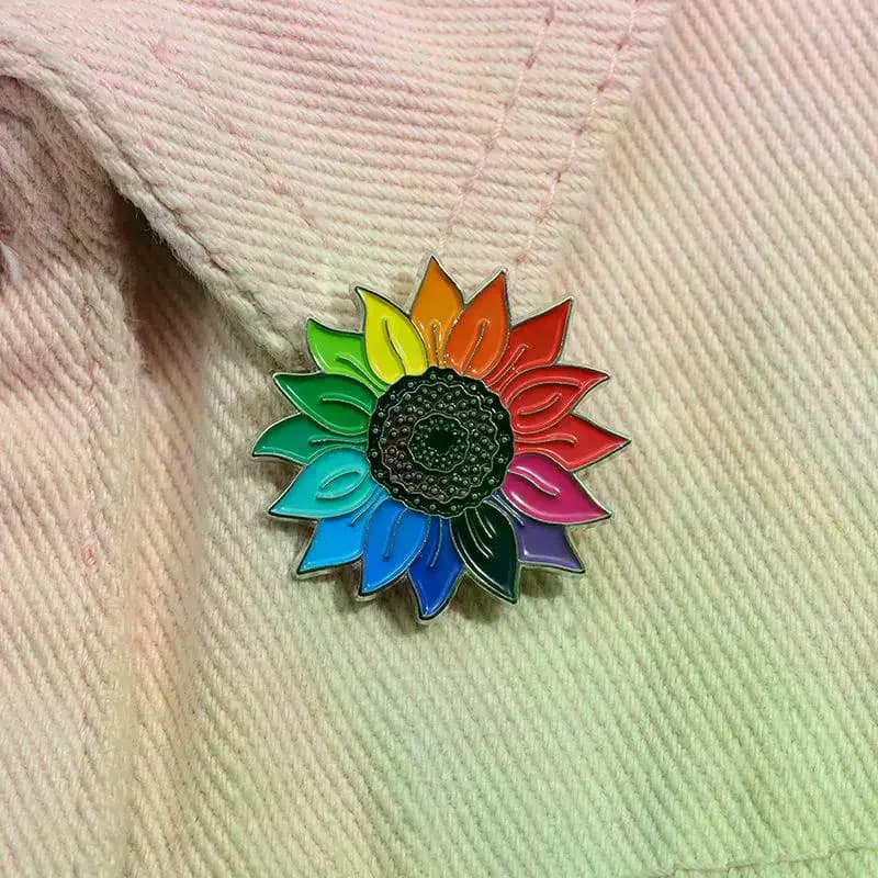Spilla da bavero a forma di girasole arcobaleno, graziosa spilla smaltata per vestiti, camicette, zaini, design floreale decorativo
