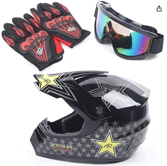 [Set di caschi da moto] Set di caschi da moto di grandi dimensioni con occhiali e guanti - ABS - Per moto - Sicuro e durevole