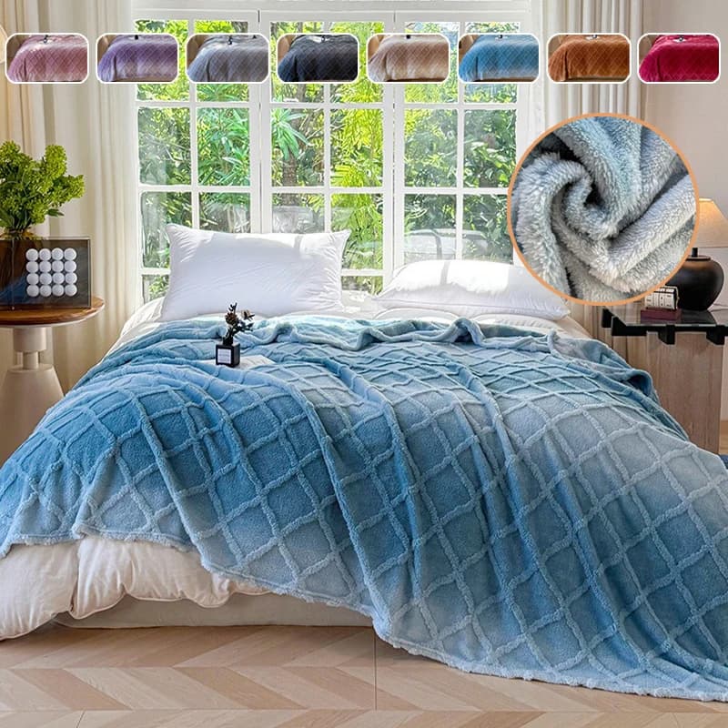 Luxury Portable Jacquard Flannel Throw Blankets Double-Sided Travel Nap Throw Gradient Plush Covers for Office Chair Couch Bed