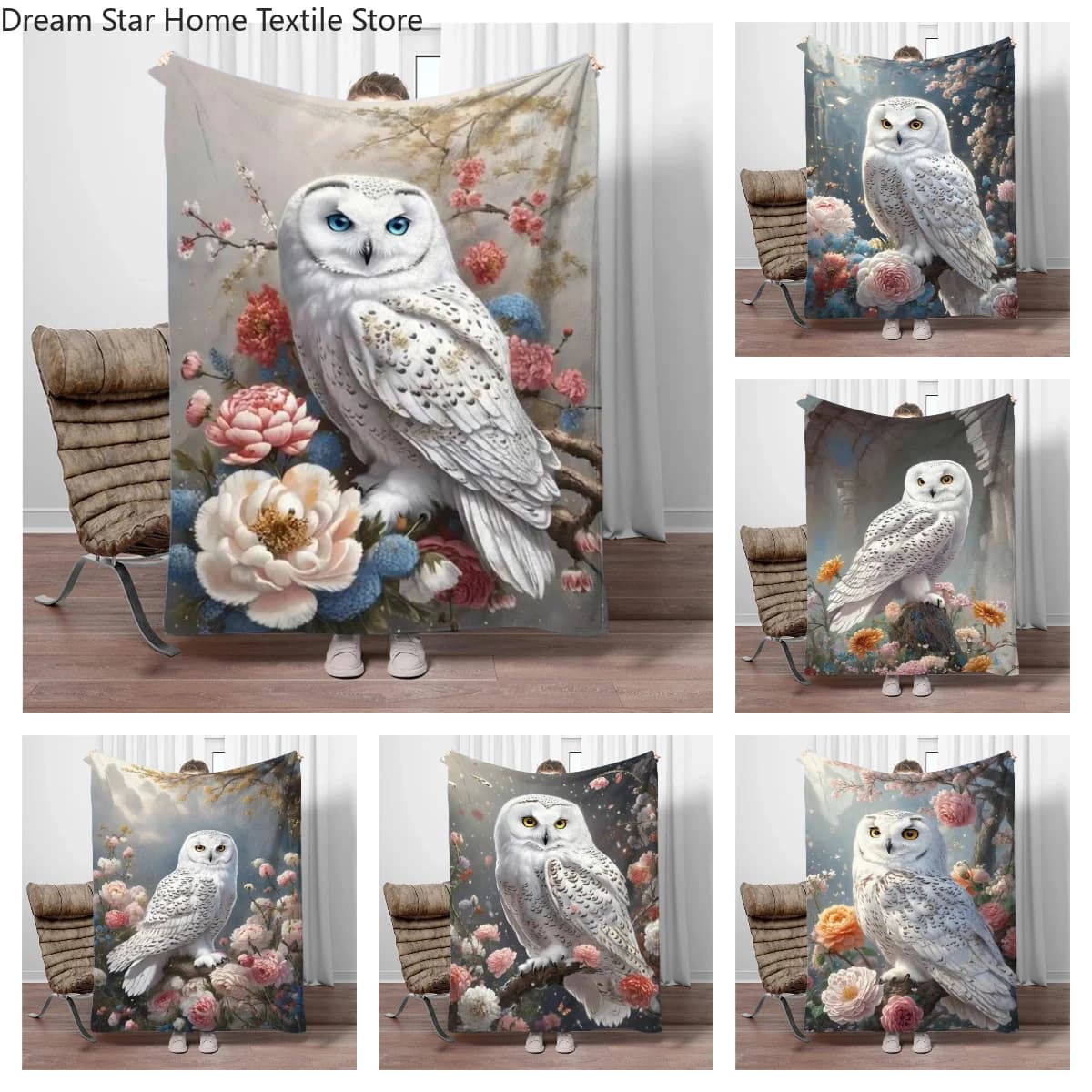 Coperta in flanella bianca con gufo, calda e morbida per bambini, adatta per divano, letto, come coperta o regalo, ideale per compleanni, souvenir e campeggio