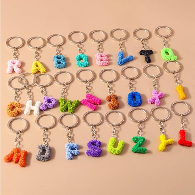 Aihua New Colorful Flower Initial 26 Letters Keychains for Women Men A-Z Alphabet Keyring Handbag Pendant Jewelry Gifts