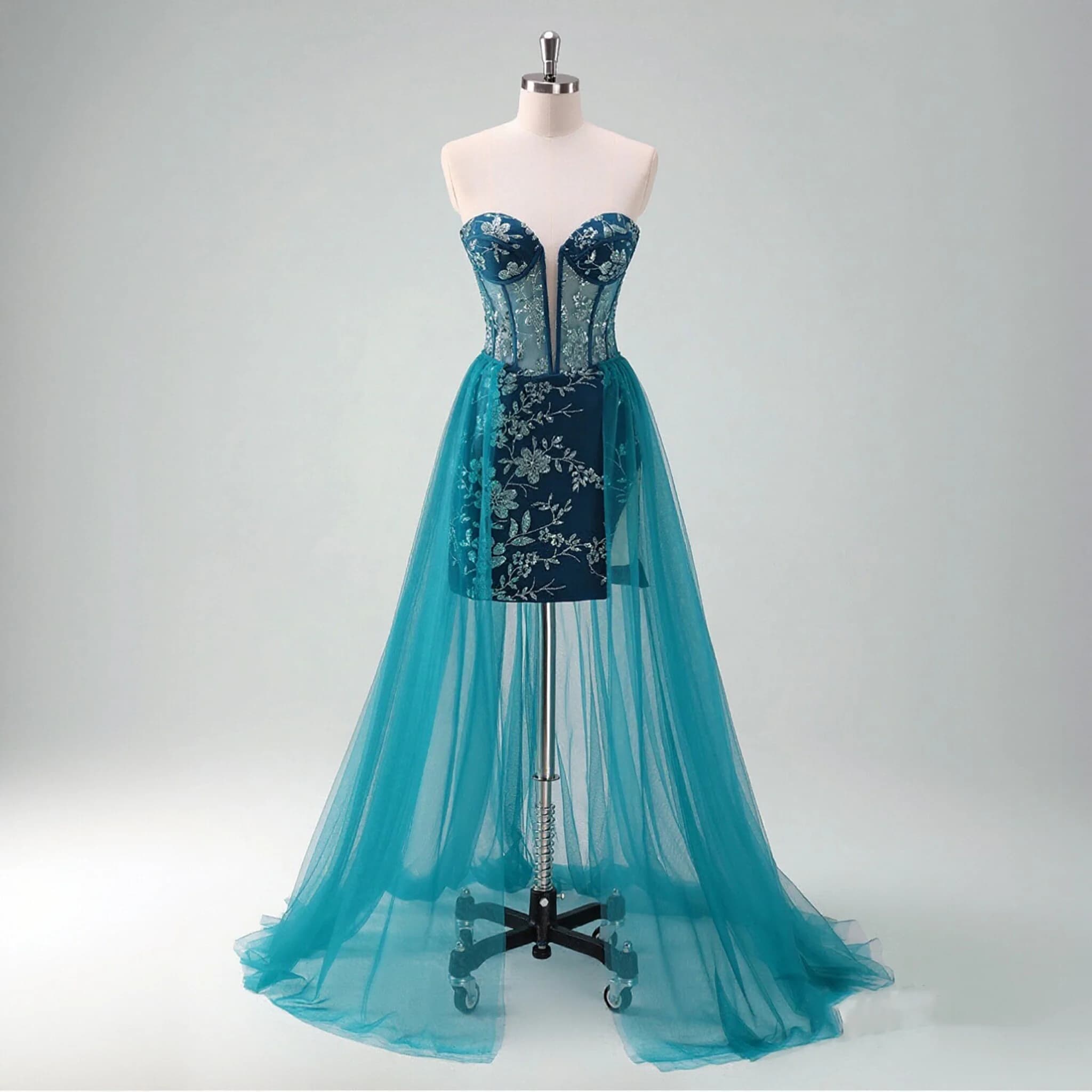 Sharon Said Homecoming Dress Luxury Sheath Sweetheart Tulle Floral Sequined Cocktail Party Gown with Over Skirt RM177 Customized
