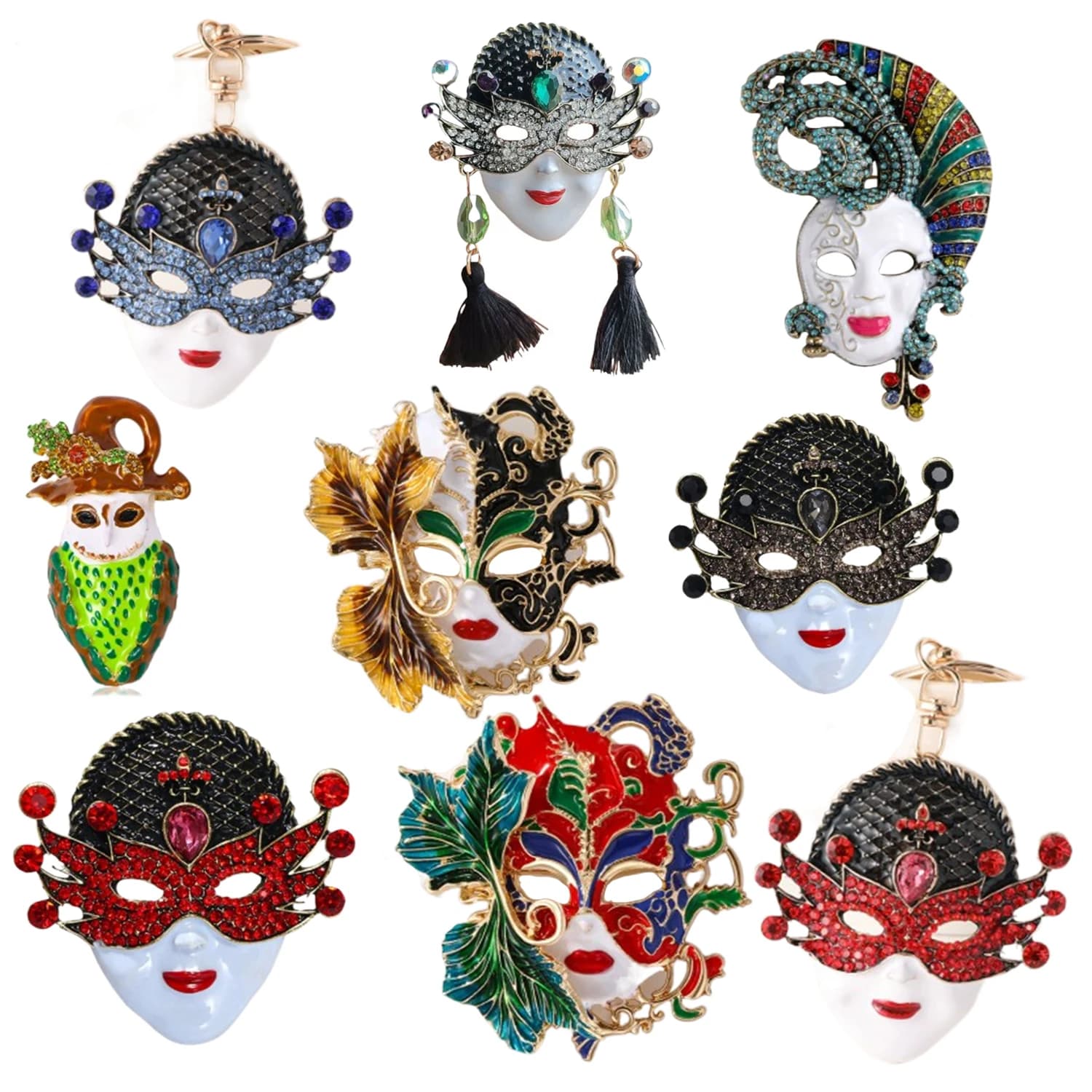 Heavy industry Exaggerated design Spilla with diamond-filled mask Creative Face Spilla for winter coat retro Flower on chest