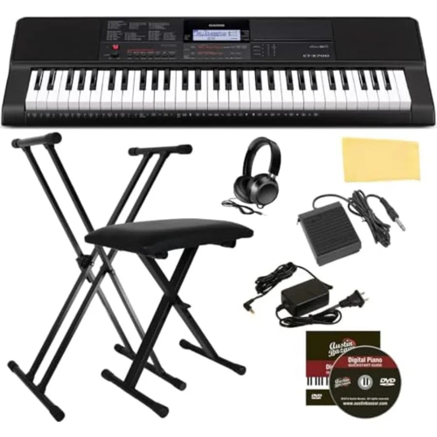 Casio CT-X700 Tastiera Portatile con Supporto Regolabile, Panca, Cuffie, Pedale Sustain, Alimentatore, DVD Didattico