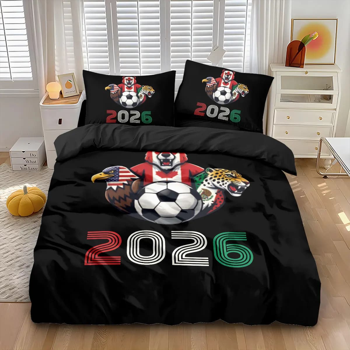Set Copripiumino Senza Imbottitura con Stampa di Animali Cartoon e Calcio, 3 Pezzi, Decorazione per Camera da Letto, Lavabile in Lavatrice
