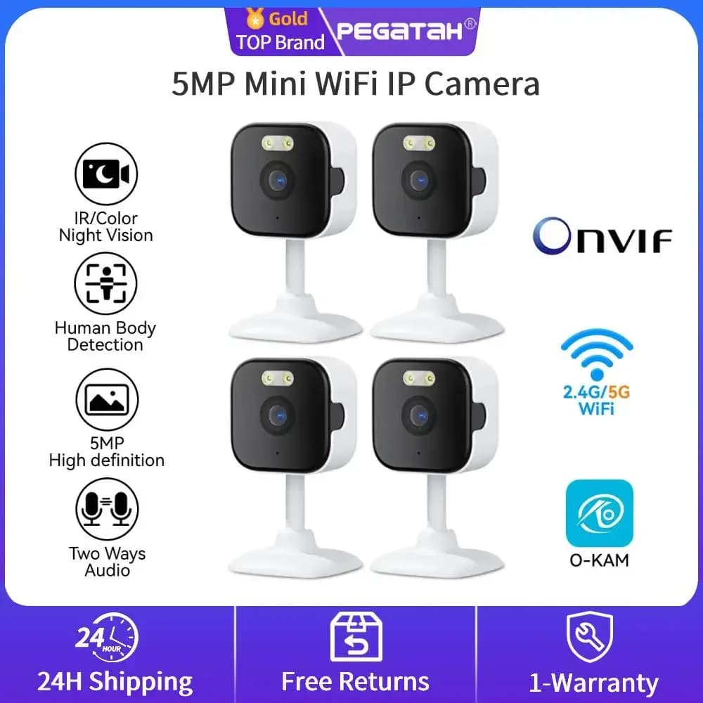 1-4PC 5MP Mini WiFi Telecamera IP Rilevazione umana interna Zoom 5X Sorveglianza Baby Monitor CCTV PTZ O-Kam pro App Supporto Scheda SD