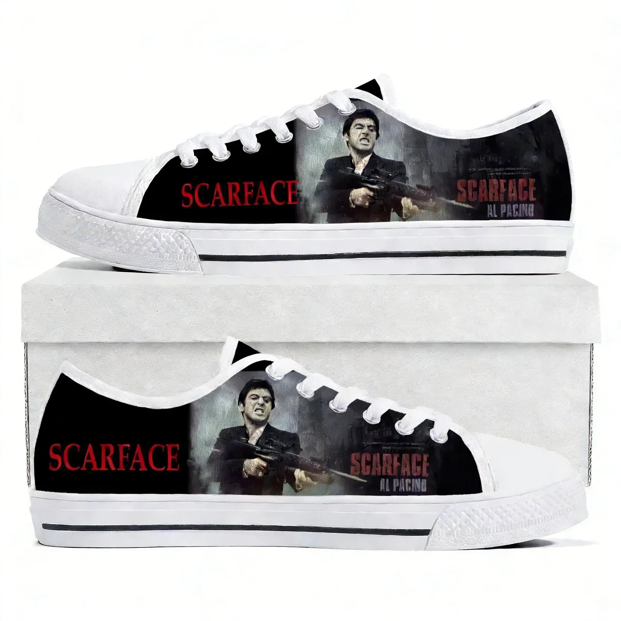 Scarface Low Top Sneakers leggere Hot Movie Tony Montana Al Pacino Sneaker in tela da uomo, donna e adolescente, scarpe da trekking casual