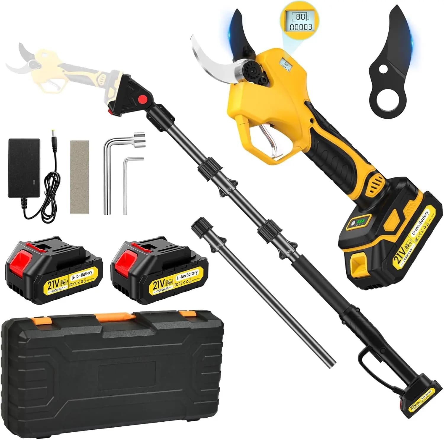 Forbici Elettriche Senza Fili con Asta da 2,4 Metri, Taglio Massimo 5 cm, Batteria 21V, Motore Brushless per Giardini