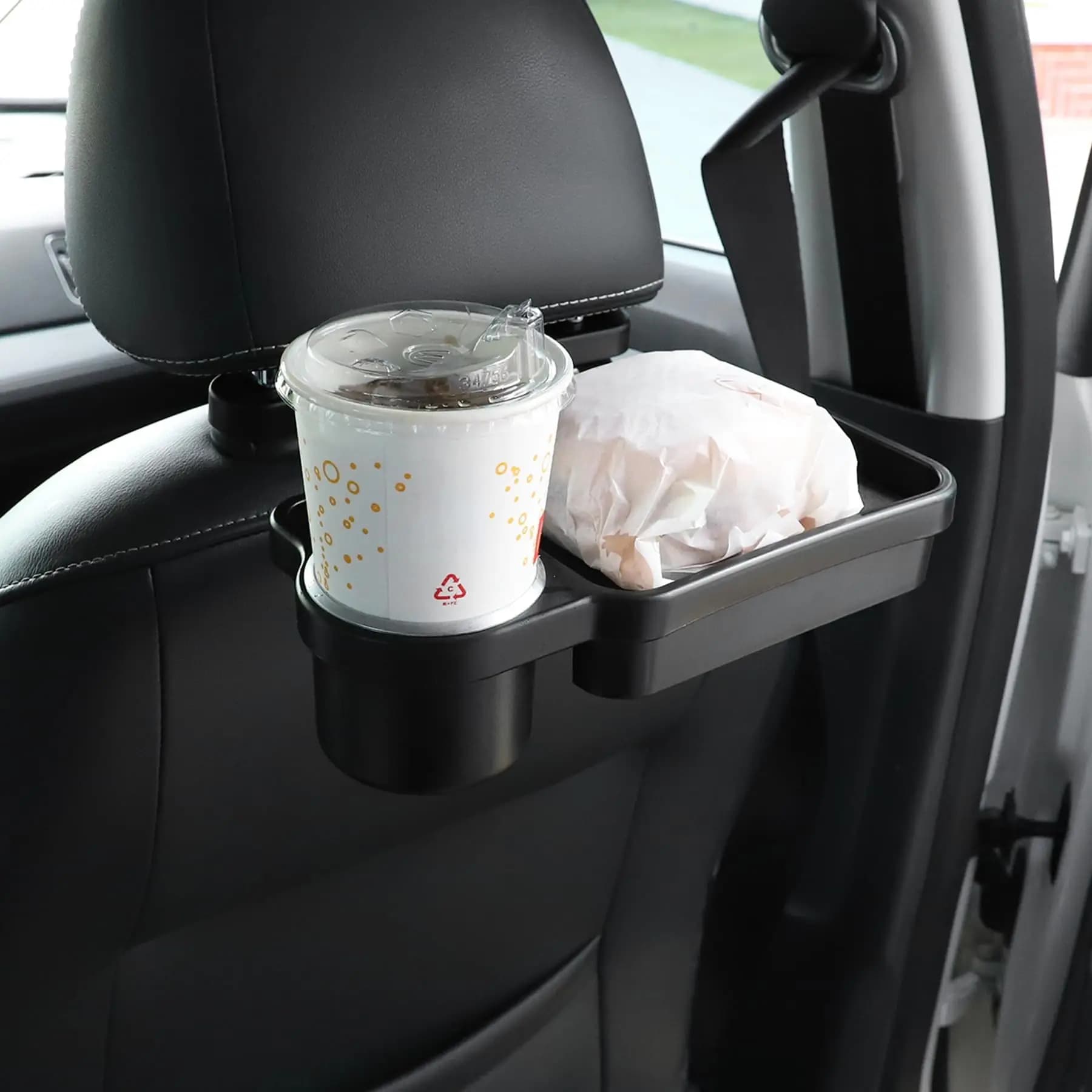 Foldable Car Backseat Tray with Cup Holder, Multi-Functional Headrest-Mounted Organizer for Rear Passengers