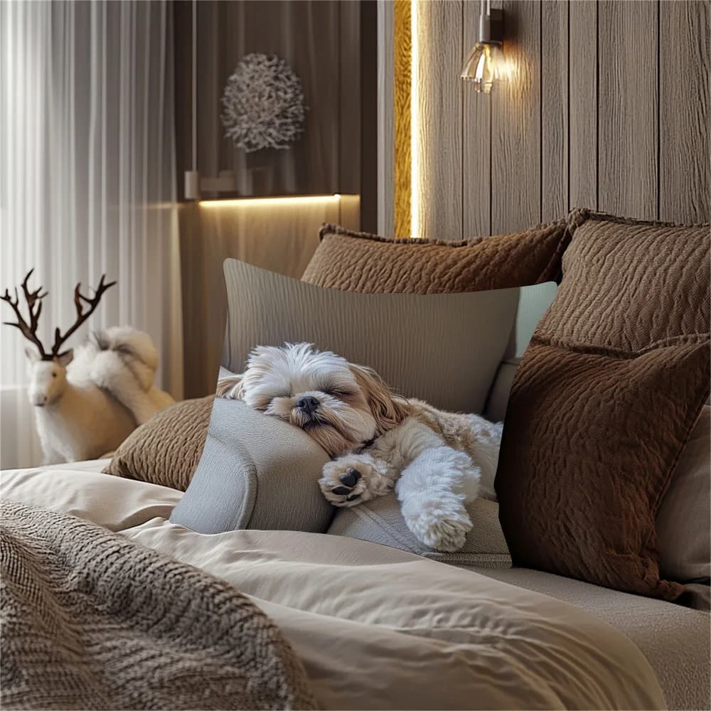 Fodera per cuscino in peluche Shih Tzu, chiusura con cerniera, - Perfetta per l'arredamento di San Valentino, Ringraziamento e regali di Natale (senza inserto)