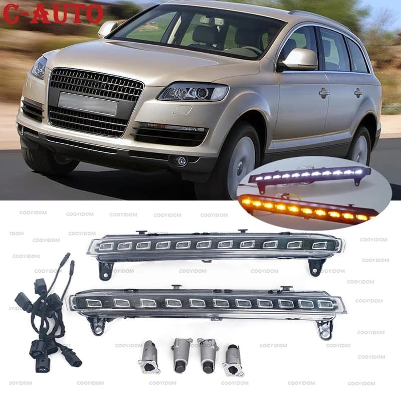 Sinistra/Destra 12V LED DRL Luci diurne Luce diurna per Audi Q7 2006 2007 2008 2009 Fendinebbia con indicatore di direzione giallo