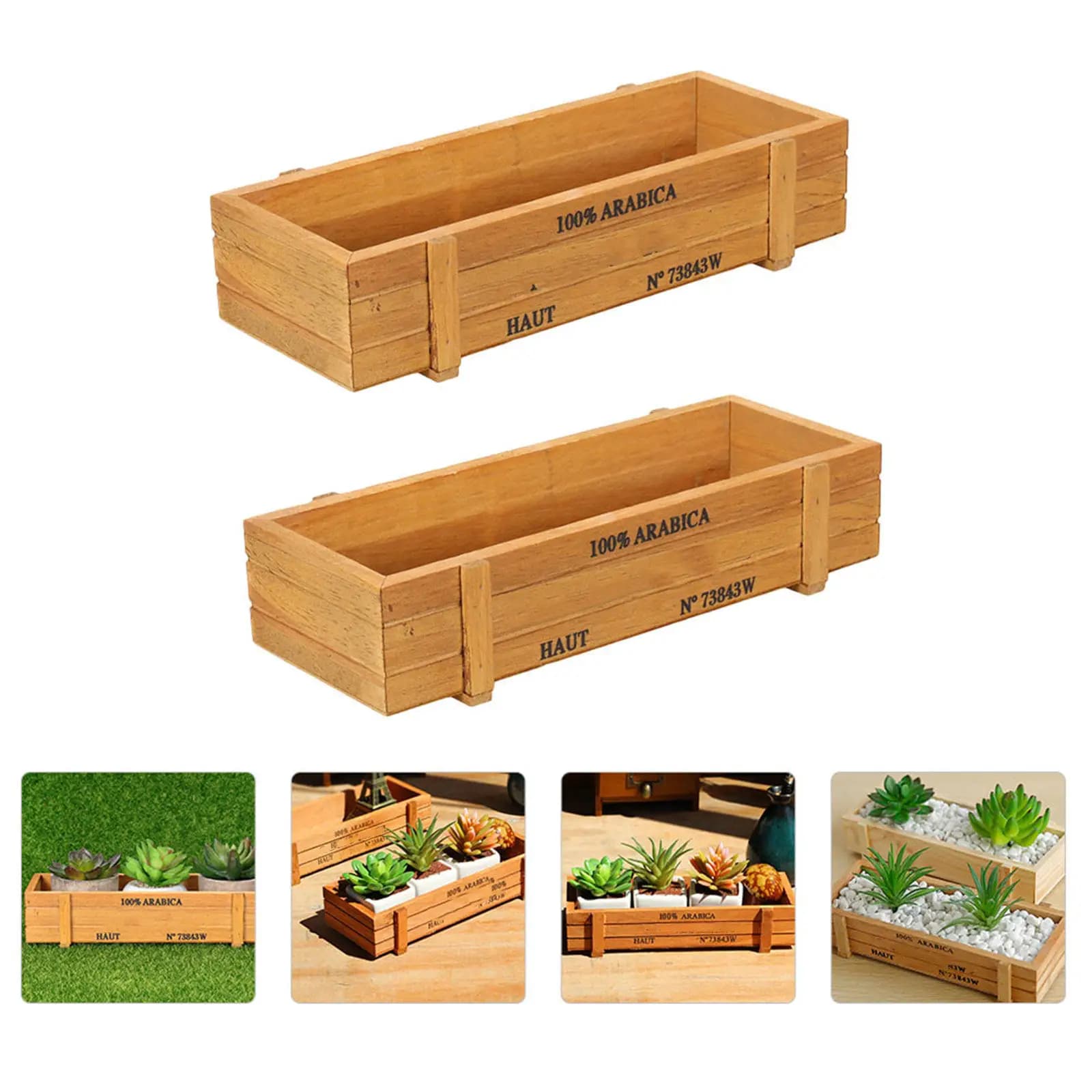 Set di 2 Vasi per Piante in Legno, Design per Scrivania e Davanzale, Decorazione Salvaspazio, Fioriera in Legno per Piante Succulente