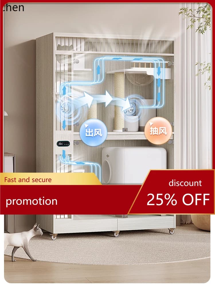Cuccia per gatti con aria fresca, villa per gatti da interno, posizionabile, con lettiera automatica intelligente.