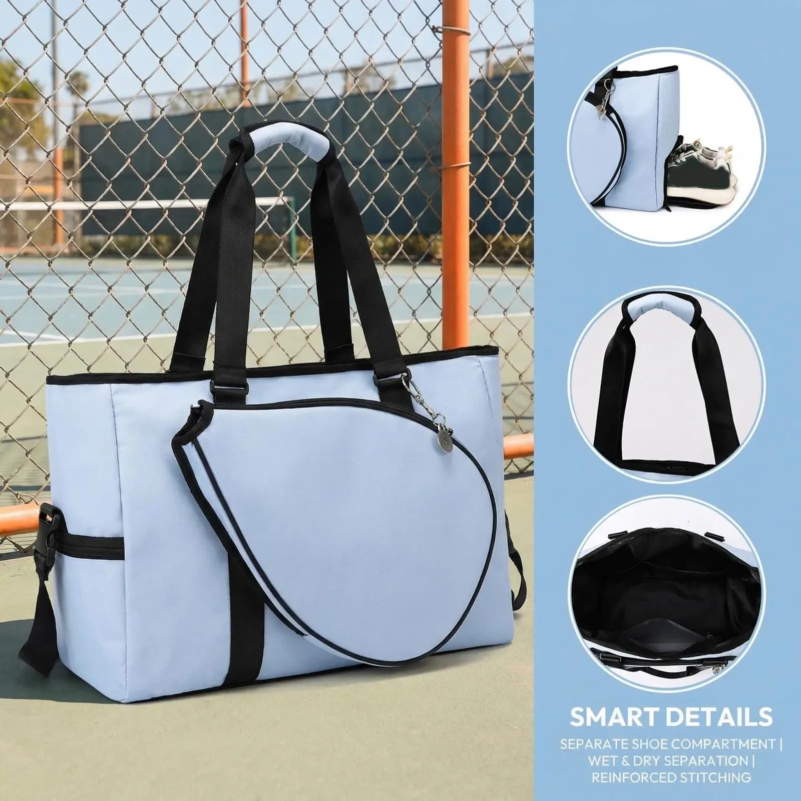 Borsa a tracolla da badminton, borsa sportiva impermeabile multiuso con tasca separata per oggetti bagnati e asciutti, borsa a mano con scomparto per scarpe