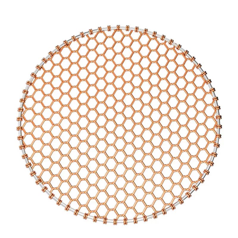 24.5-33CM Diameter Red Copper Round Barbecue Wire Grill Mesh Net with Handle for Picnic Tools Camping Charcoal BBQ