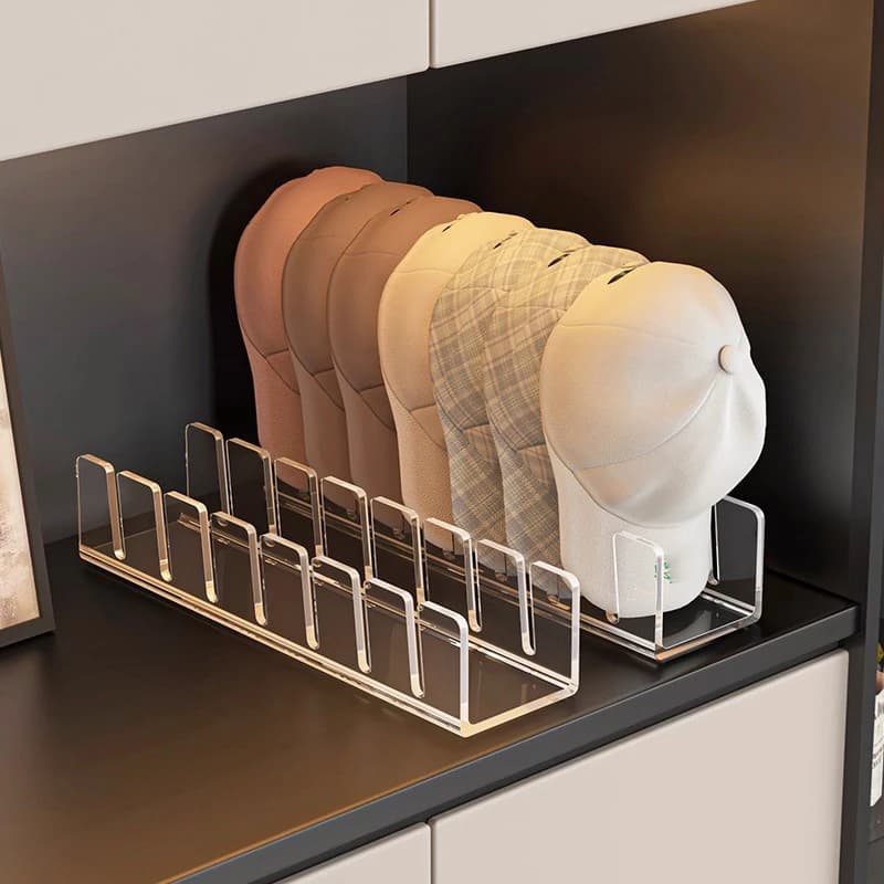 Acrylic hat holders, home desk organizer, layer display for baseball caps and tennis hats, space saving design