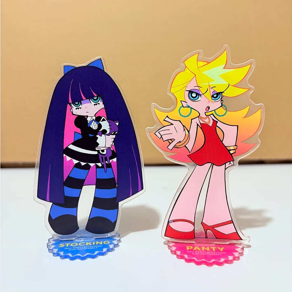 Anime Panty & Stocking con reggicalze Figura Supporto in acrilico Ornamento Simpatico modello da tavolo Decorazione Puntelli Cosplay Ventole Regalo 10 cm