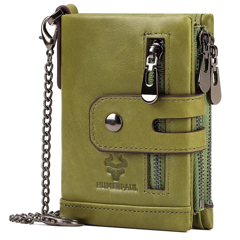 KAVIS lussuosa portafoglio in vera pelle con cerniera moneta casual per uomo soldi porta carte in pelle di vacchetta doppia tasca bifold RFID
