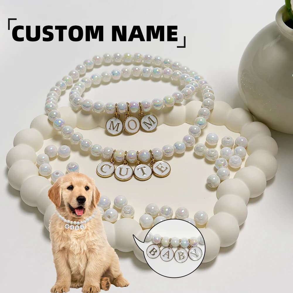 Customizable Personalised Pet Dog Cat Name Necklaces Collar with Plastic Beads for Small Dogs Kitten Rabbit Elastic Rope
