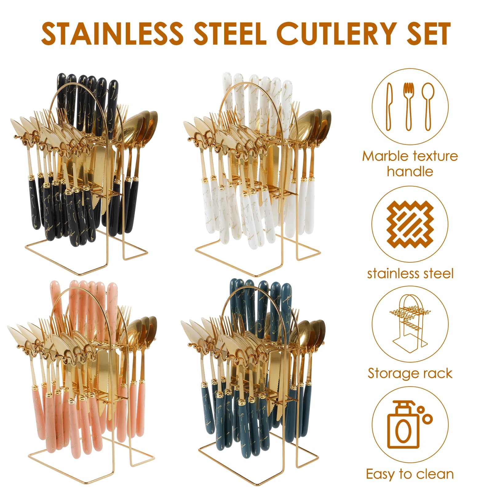 Set di posate in acciaio inossidabile da 24 pezzi con gancio coltello forchetta cucchiaio set di posate occidentali lucidato a specchio forniture da cucina regalo per la casa