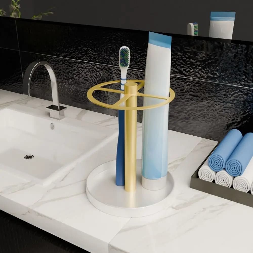 Portaspazzolino e Portadentifricio in Acciaio Inossidabile Antiscivolo con Fessure Ventilate, Supporto Salvaspazio per Spazzolini e Organizzatore per Dentifricio